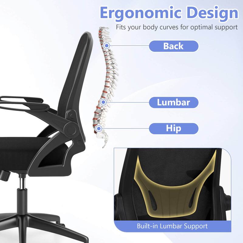 Costway Mesh Office Chair with Lumbar Support & Flip-up Arms Rolling - See Details