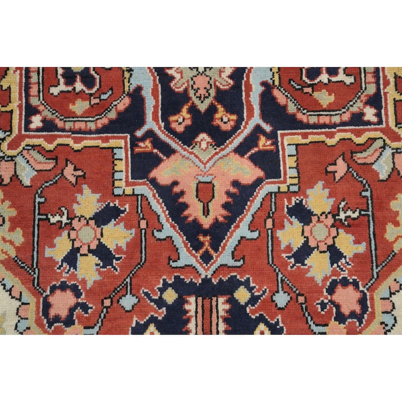 Hand Knotted Oriental 100% Wool Carpet Traditional Medallion Oranges & Rust Heriz (serapi) Area Rug - 9' 0'' X 6' 0''