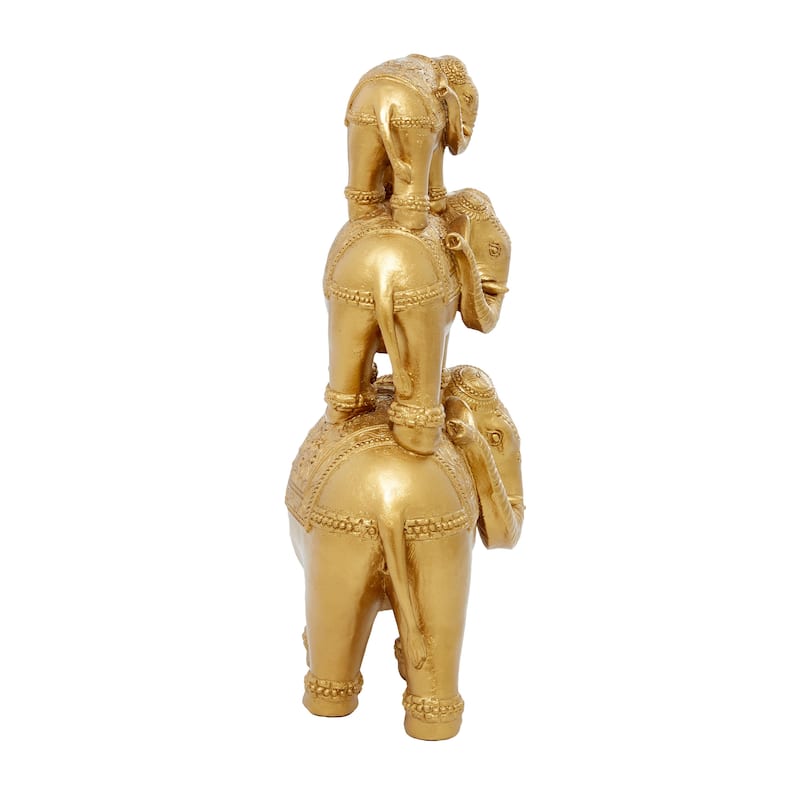 Gold Polystone Stacked Elephant Decorative Sculpture