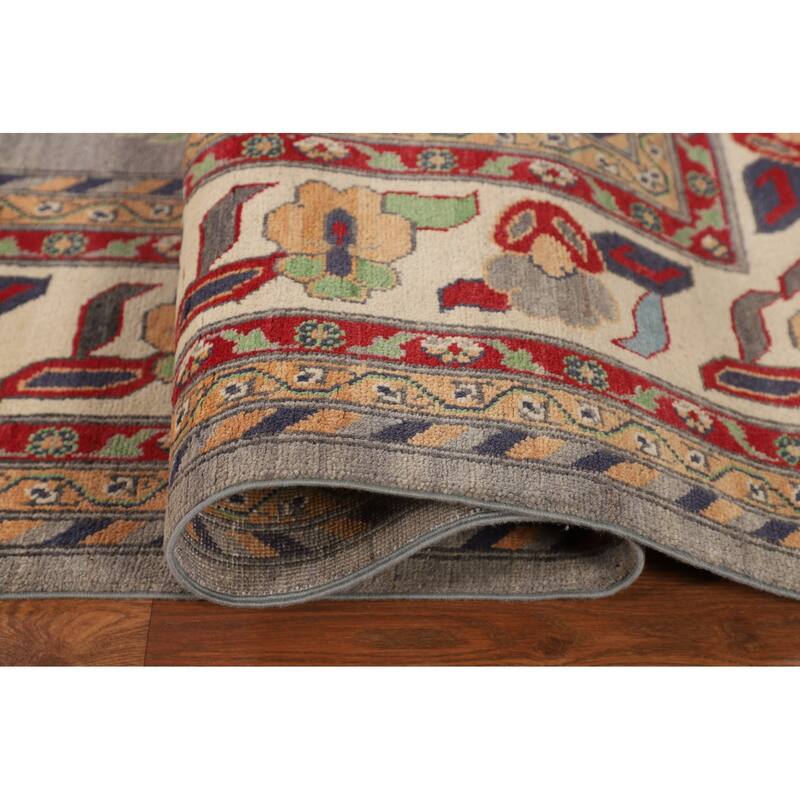 Grey Traditional Kazak Rug Hand-Knotted Wool Carpet - 9'7" x 13'2"