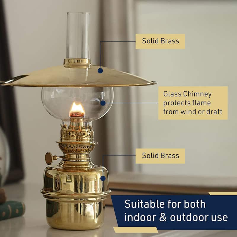 Kings County Tools 14.5-inch Tall Nautical Oil Lamp with Brass Captain’s Shade