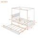 preview thumbnail 18 of 25, Wood Canopy Bed with Pull Out Trundle Bed, Full Size Canopy Platform Bed with Headboard and Footboard - No Box Spring Needed
