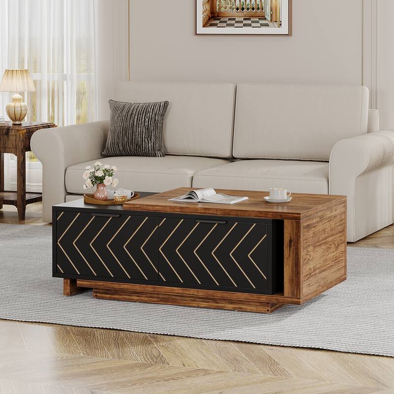 Extendable Coffee Table with 2-drawer and Wood Sliding Tabletop for Living Room