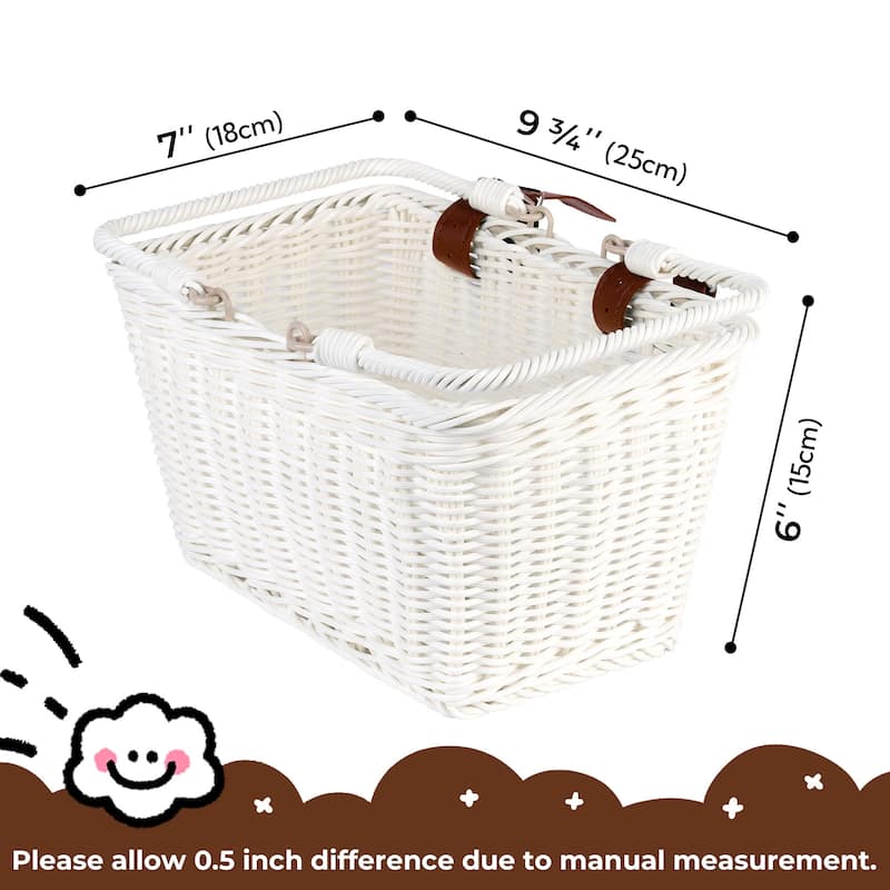 Small Front Bike Basket, Picnic Wicker Basket with Handle - 9.75"D x 7"W x 6"H