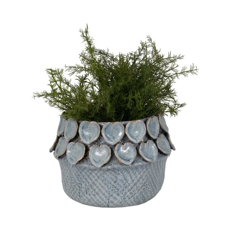 Stylish Ceramic Planter with Sculptural Leaf Heart Details