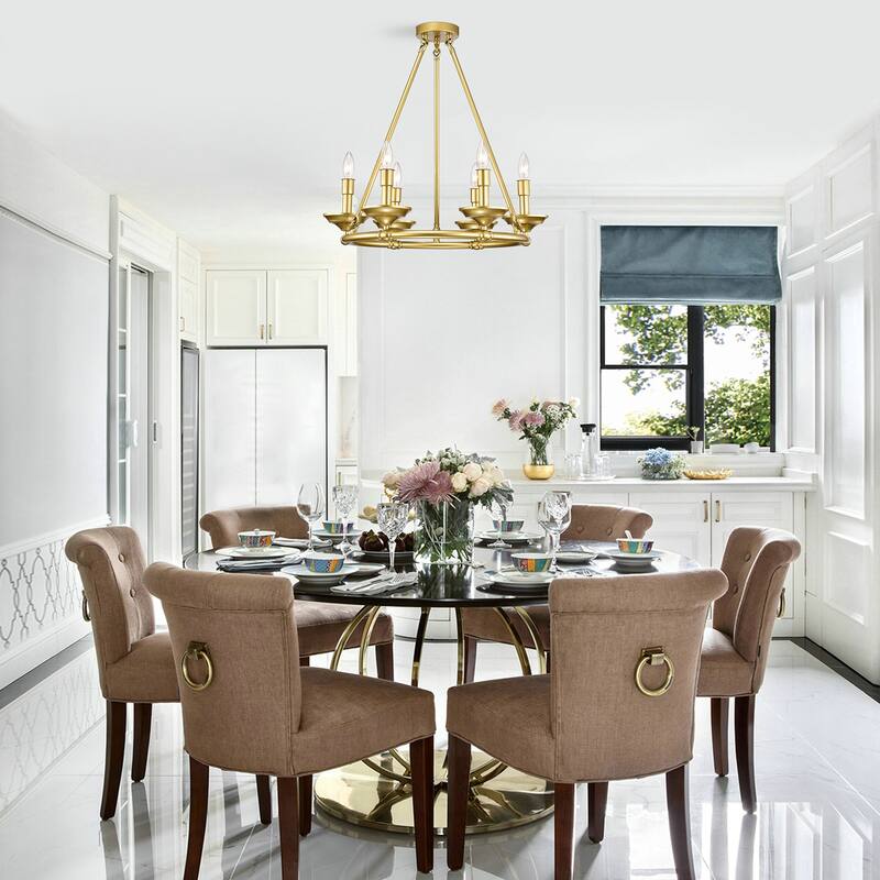 Wagon Wheel Chandelier Matte Gold 6-Light 24-Inch