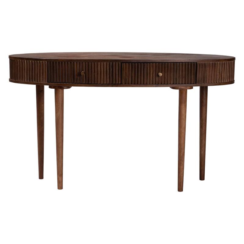 Linore Fluted Wood Console Table - 2-Drawer Oval Accent Table for Living Room or Entryway