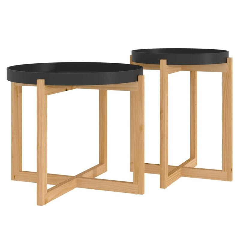 vidaXL Coffee Table 2 pcs Round End Table Accent Sofa Table Solid Wood Pine - 20.9" x 20.9" x 17.1"