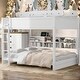 preview thumbnail 2 of 15, White Color Queen over Queen Bunks Platform Bed with Storage Cabinets and USB Ports