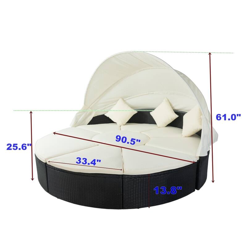 Outdoor Round Daybed Sofa with Retractable Canopy Black