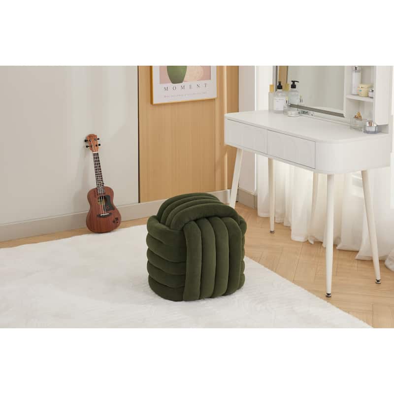 Chenille Fabric Ottoman Vanity Stool, Knot Design Ottoman Footstool, Multi-Functional Upholstered Makeup Stool