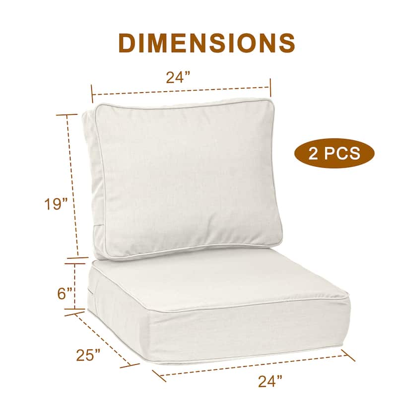 Aoodor 24x25x6 Inch Outdoor Patio Chair Cushions Set, Weather-Resistant Sunbrella Fabric Outdoor Cushion, Set of 2 - 24"x25"