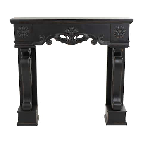 Wooden Scroll Freestanding Fireplace Mantle with Floral Accents - Black or White - Roche River Decor
