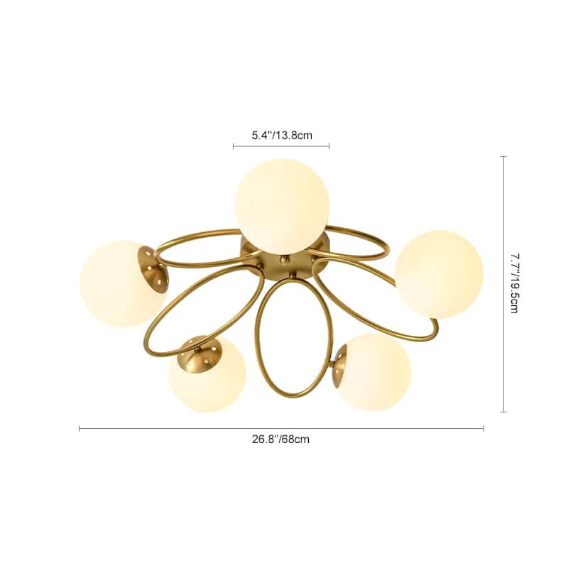 Modern 5-Light Opal Glass Ring Metal Semi Flush Mount Ceiling Light