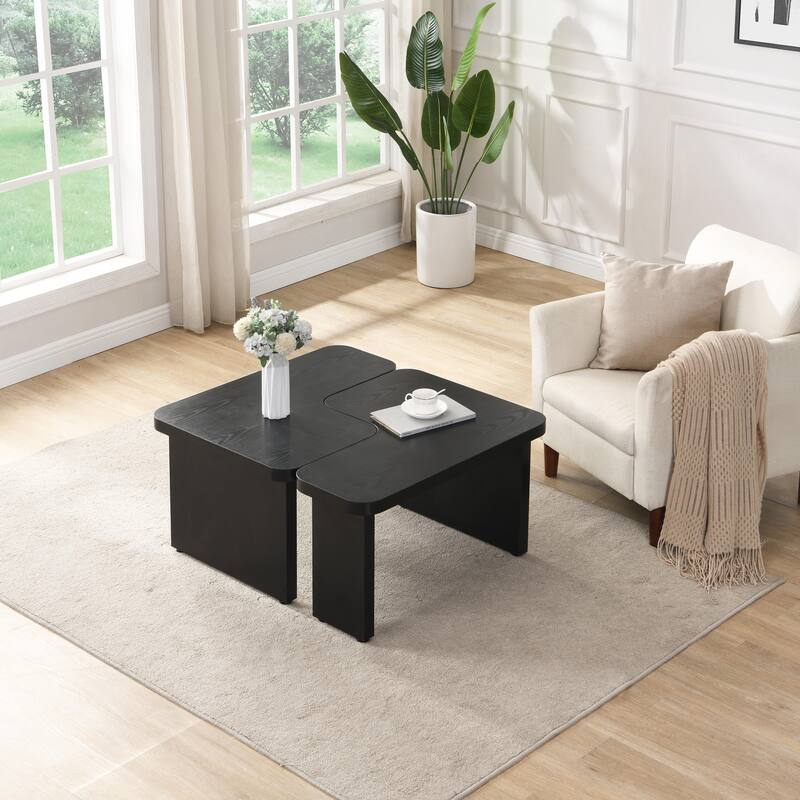 Rectangle Wood Detachable Coffee Table End Table for Living Room, Simple Side Table Sofa Table Center Table - Black