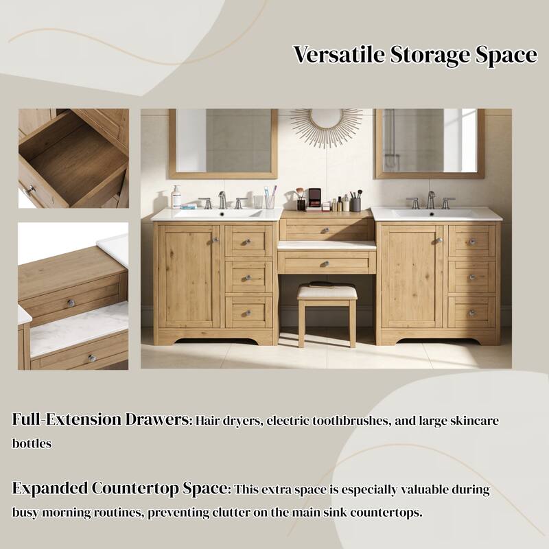 Christopher Knight Home - Wooden 84 Inches Double Sink Bathroom Vanity (Separate Sink) with Engineered Stone Countertop