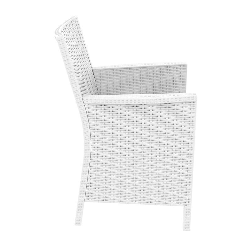 35.5" White Patio Dining Arm Chair with Sunbrella White Cushion