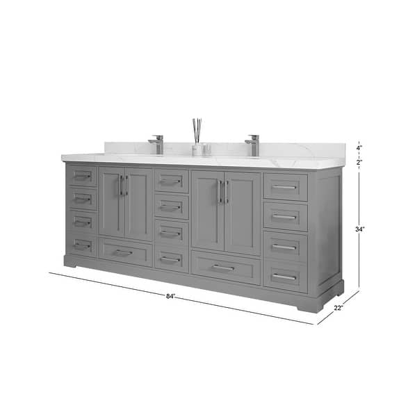 Epic 84 in. W x 22 in. D x 34 in. H Double Bathroom Vanity in Blue with White Quartz Top with White Sinks