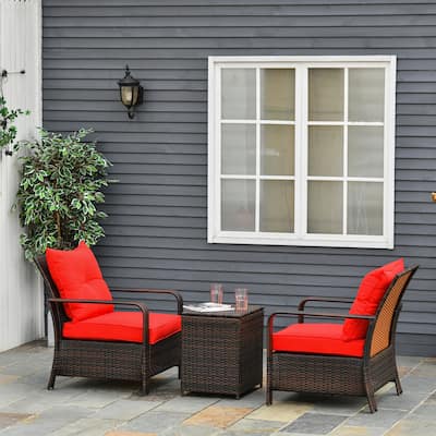 Outsunny 3 Piece PE Rattan Wicker Bistro Set with Cushions, Conversation Furniture Set for Backyard, Garden, Patio