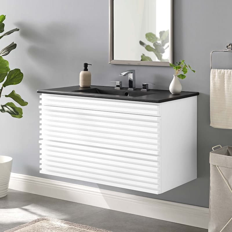 Render 36" Wall-Mount Bathroom Vanity - White Black
