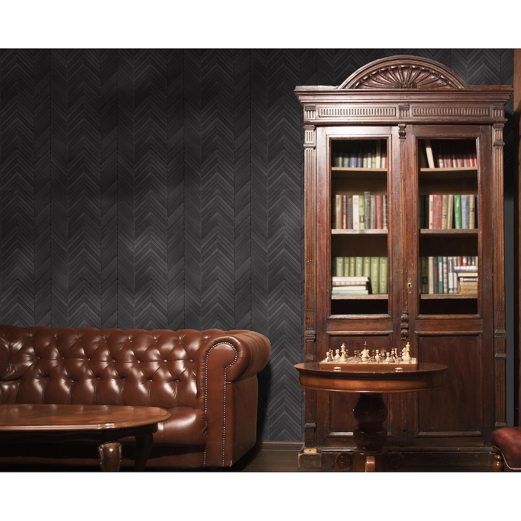 Vulcan Black 0.8" x 4.75" Chevron Honed Mosaic Tile