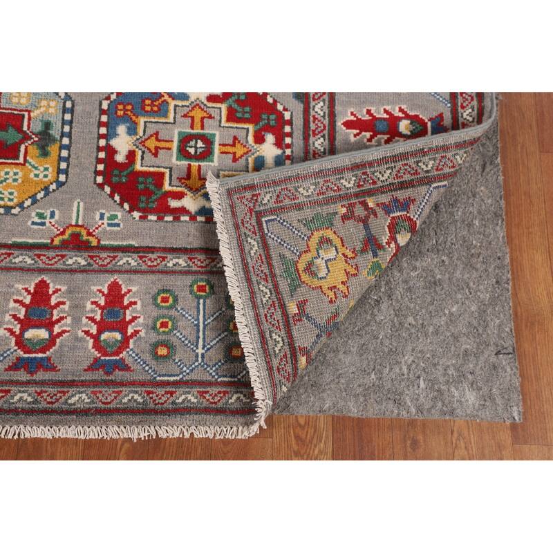 All-Over Gray Kazak Oriental Area Rug Handmade Wool Carpet - 6'4" x 9'7"
