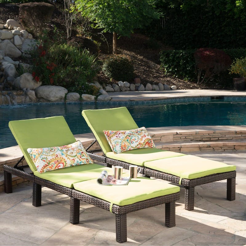 Jamaica Outdoor Chaise Lounge with Cushion (Set of 2) by Christopher Knight Home - Multibrown + Green Cushion