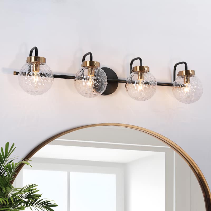 Mid-Century Modern Black Gold 2/4-Light Bathroom Vanity Light Glass Wall Sconce - 4-Light