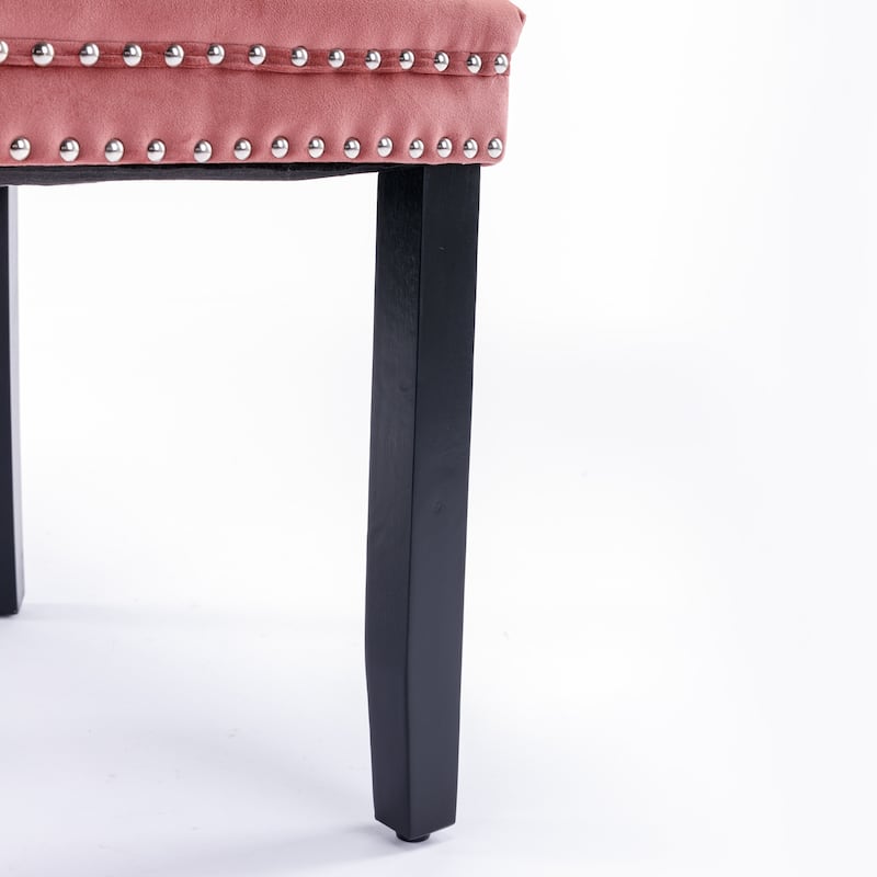 High-end Tufted Solid Wood Contemporary Velvet Upholstered Dining Chair with Wood Legs Nailhead Trim 2-Pcs Set
