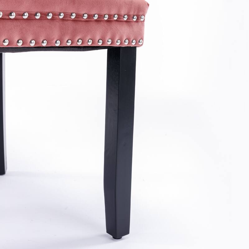 Set of 2 Velvet Upholstered Dining Chairs with Nailhead Trim and Wooden Legs