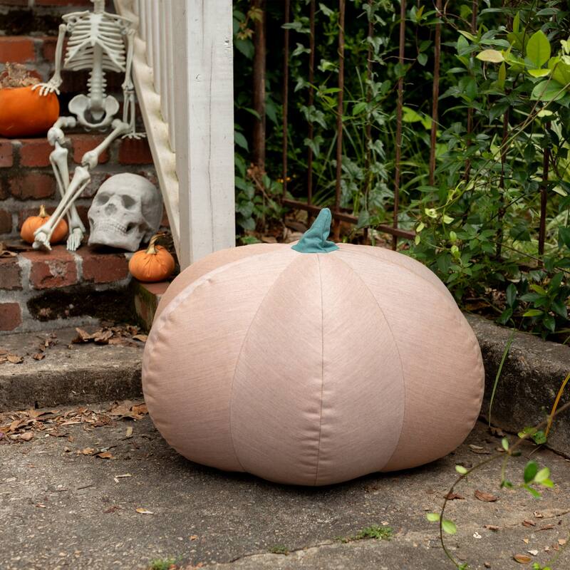 Pumpkin Fall Harvest Indoor Outdoor Pouf Ottoman - 24" - Pink