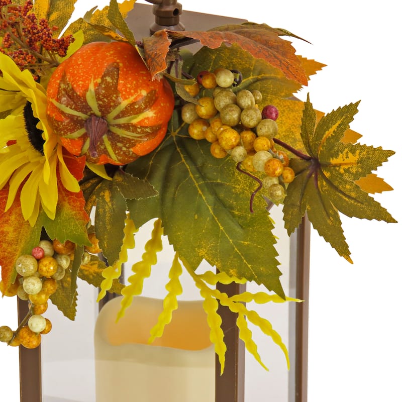 National Tree Company 14 in. Sunflower and Pumpkin Decorated Harvest Lantern - 14 in