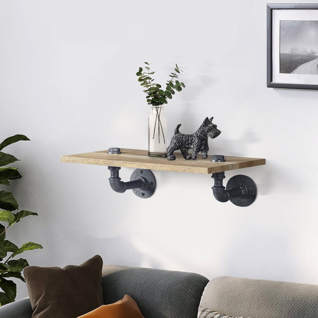 Mankato Oak and Sandy Black Rectangle Wall Shelf