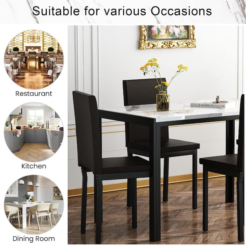 Mieres 5-Piece Dining Table Set with Faux Marble Top and 4 PU Leather Upholstery Chairs for Kitchen Dining Room