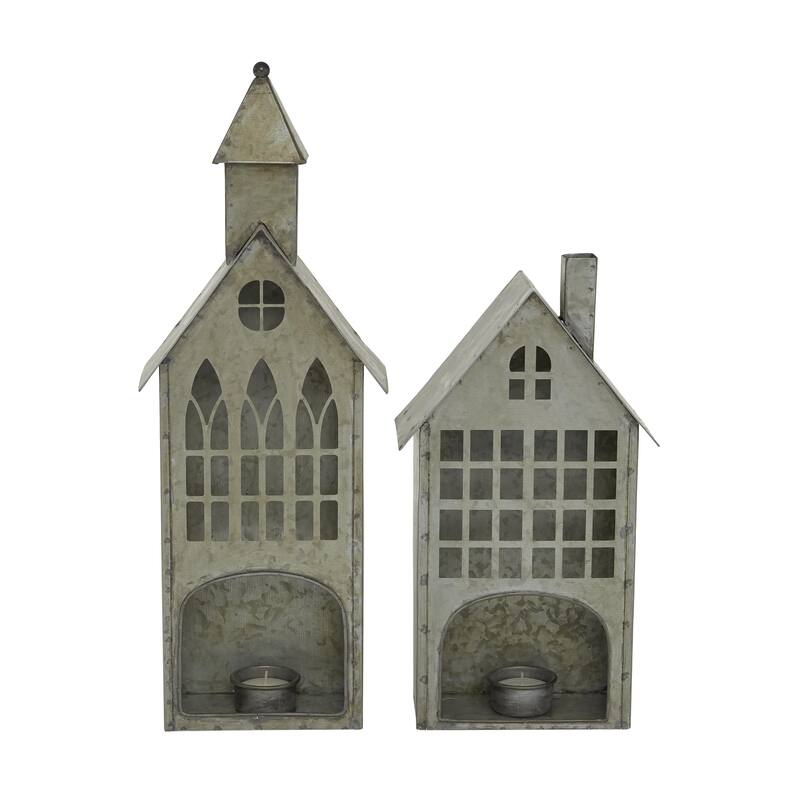 Metal Candle Lantern - Set of 2 - Roche River Decor - Gray