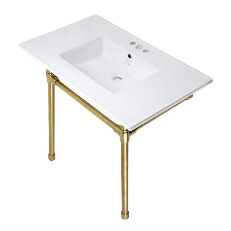Kingston Brass KVPB37227W4 Dreyfuss 37-3/8" Rectangular Stainless - White / Brushed Brass