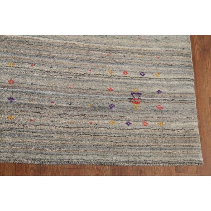 Striped Gray Gabbeh Oriental Square Area Rug Hand-Knotted Wool Carpet - 7'10"x 7'10"