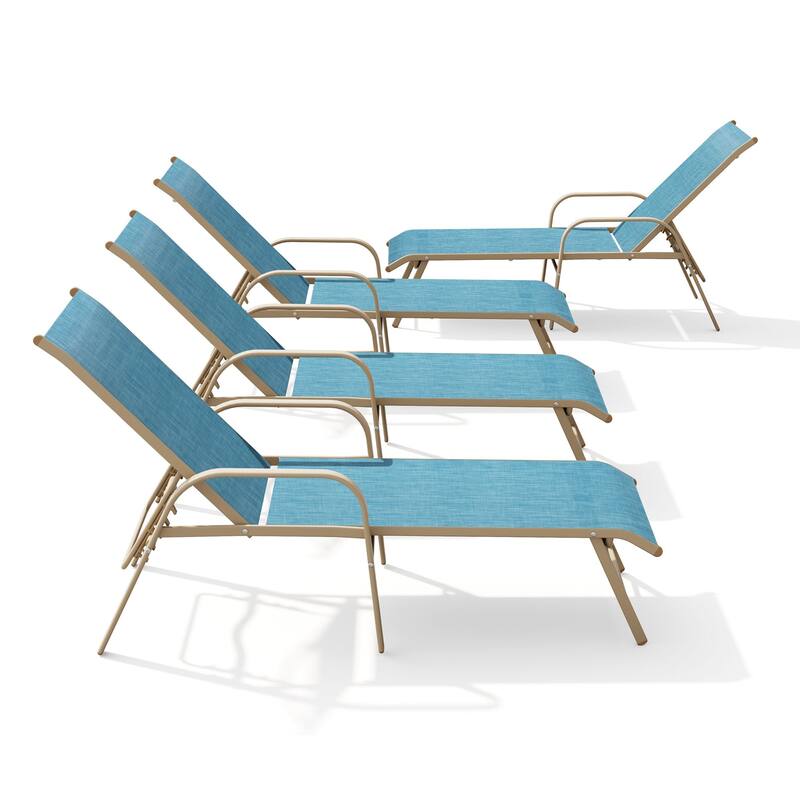 Crestlive Products Outdoor Aluminum Chaise Lounge Chair with Adjustable Backrest - New Upgrade Blue - 4PC