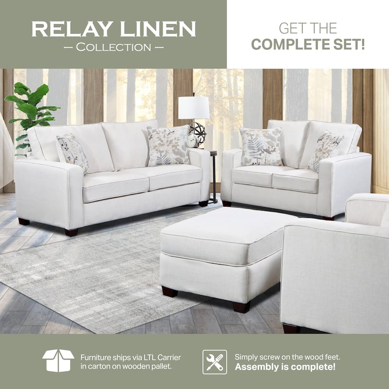 American Furniture Classics Model 3223-21 Relay Linen Sofa with Two Throw Pillows