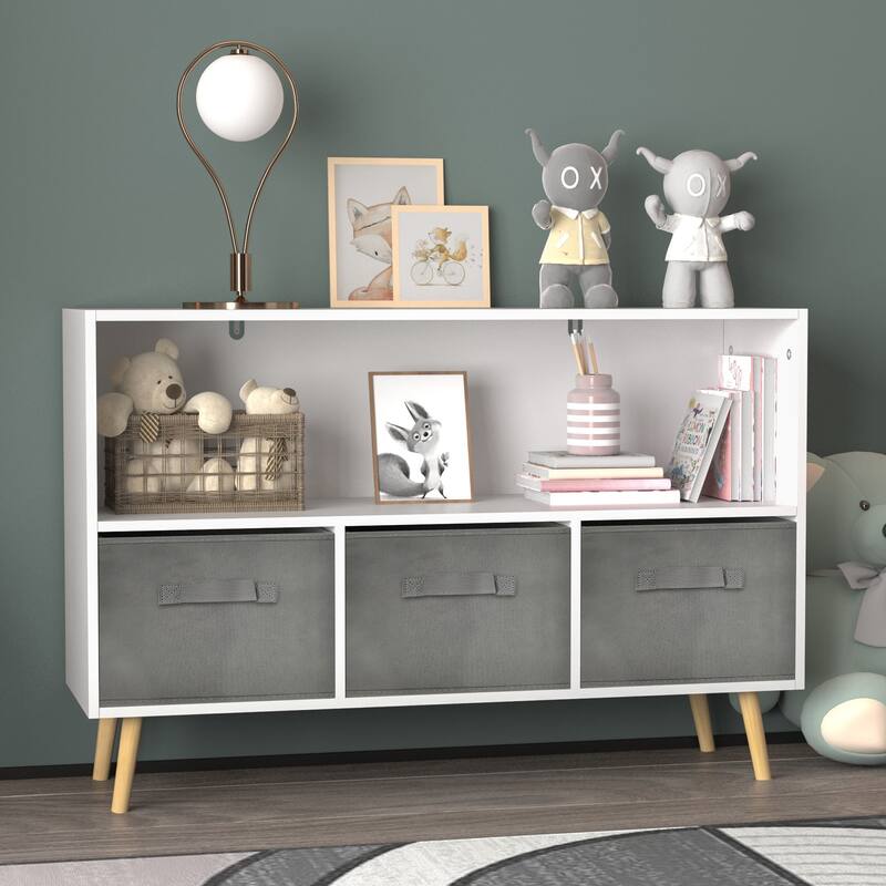 Kids bookcase with Collapsible Fabric Drawers