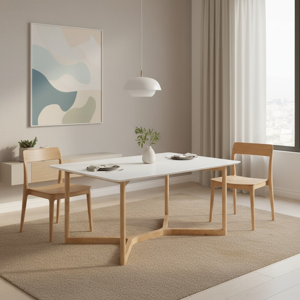 HomeRoots 63" White and Natural Solid Wood Sled Base Dining Table - 63.00 in. x 30.00 in. x 31.50 in.