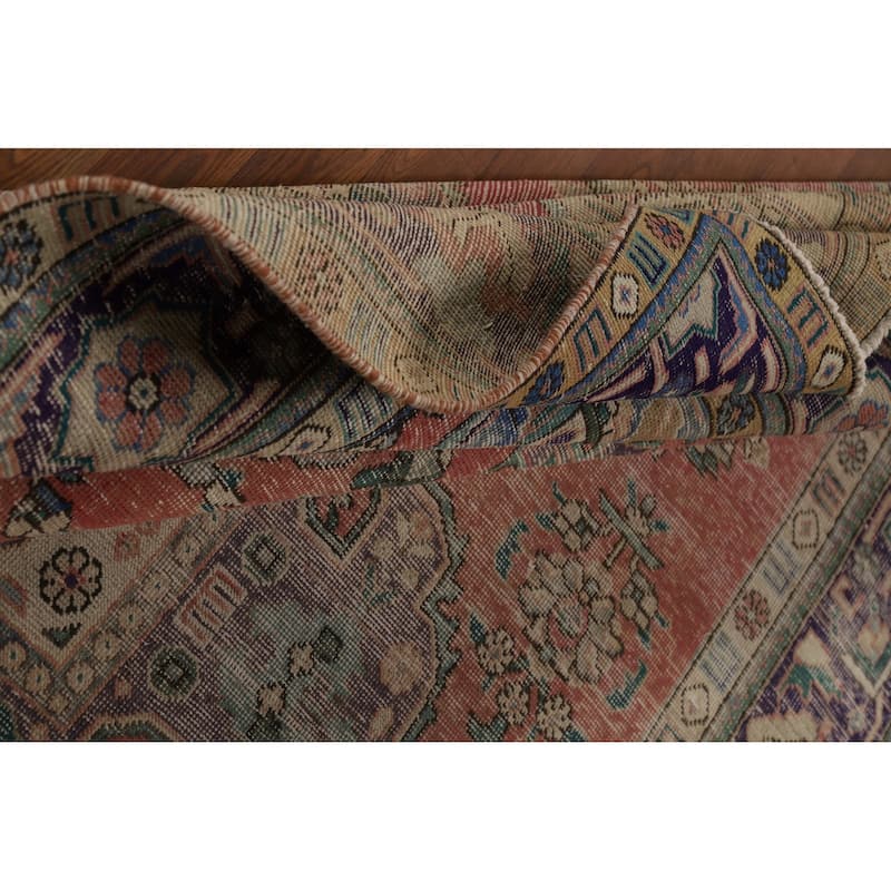Vintage Geometric Tabriz Persian Area Rug Hand-Knotted Wool Carpet - 6'6" x 9'7"