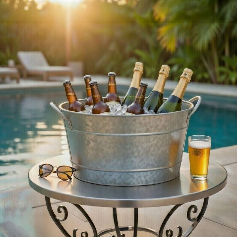 Lola 23 Inch Beverage Tub Galvanized Antique Silver Steel 2 Handles - 8' x 11'