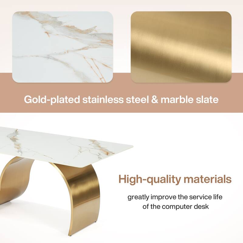 Luxury 78.7" Sintered Stone Office Executive Desk with Stainless Steel Base