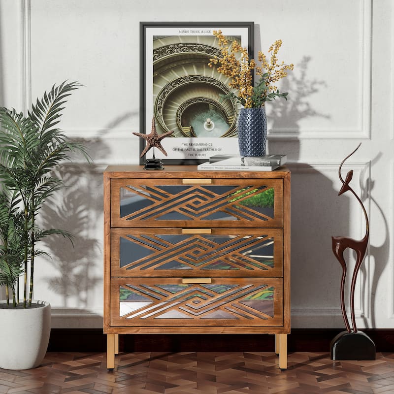 COZAYH 3-Drawer Mirror Fronts Accent Dresser - 3-drawer