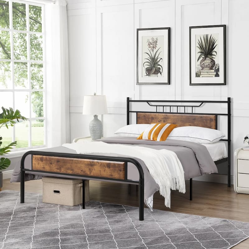 VECELO Industrial 3-pieces Bed and Modern Nightstands Set