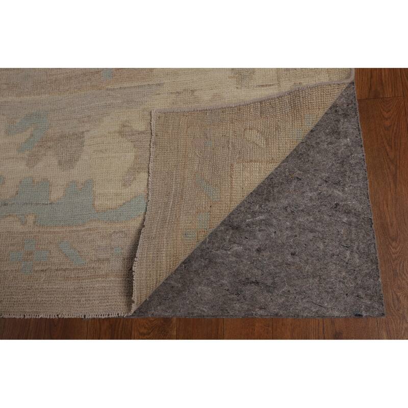 Transitional Beige Oushak Turkish Area Rug Hand-Knotted Wool Carpet - 8'11"x 11'10"