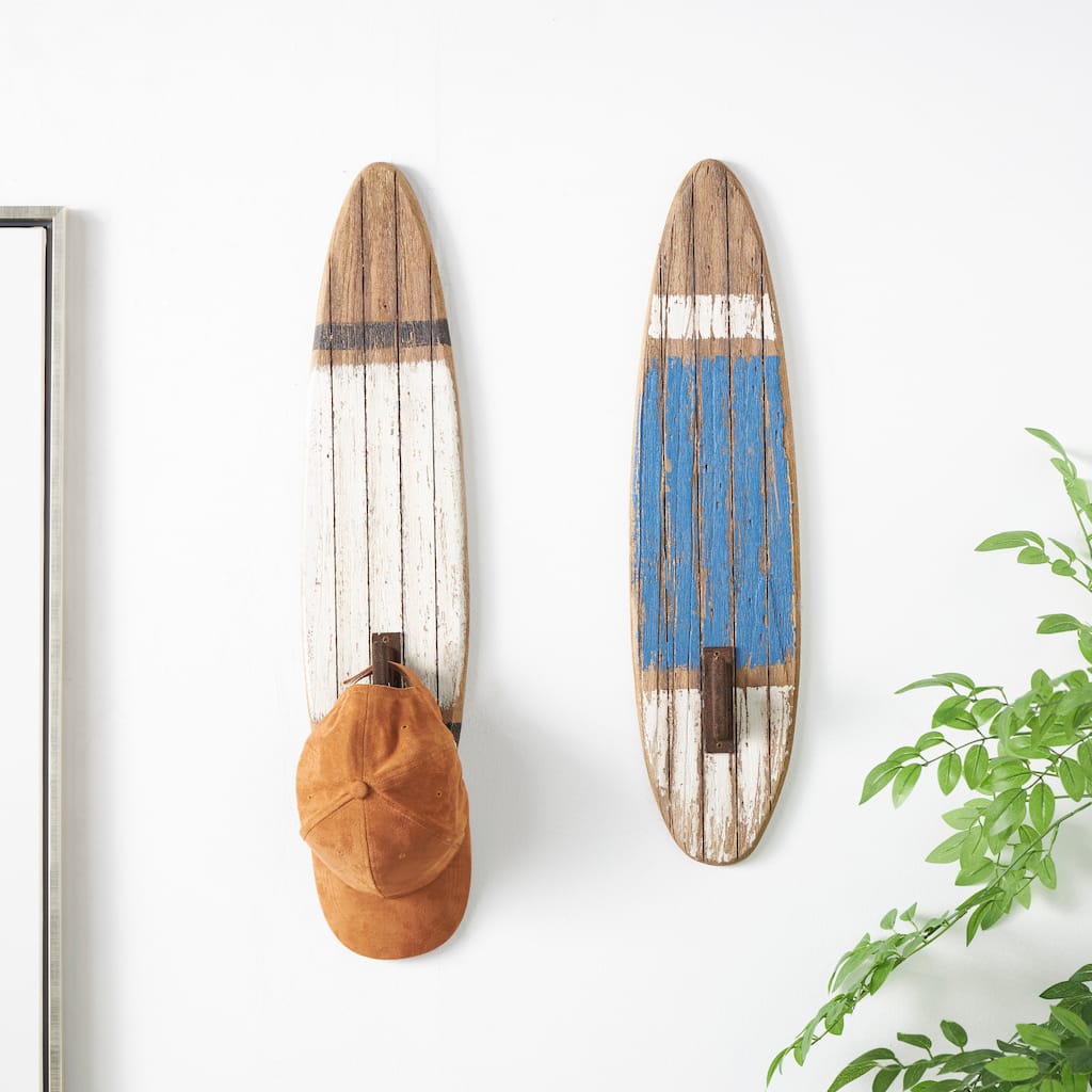 Multi Colored Metal Indoor Outdoor Distressed Oar Shaped 8 Hanger Paddle Wall Hook