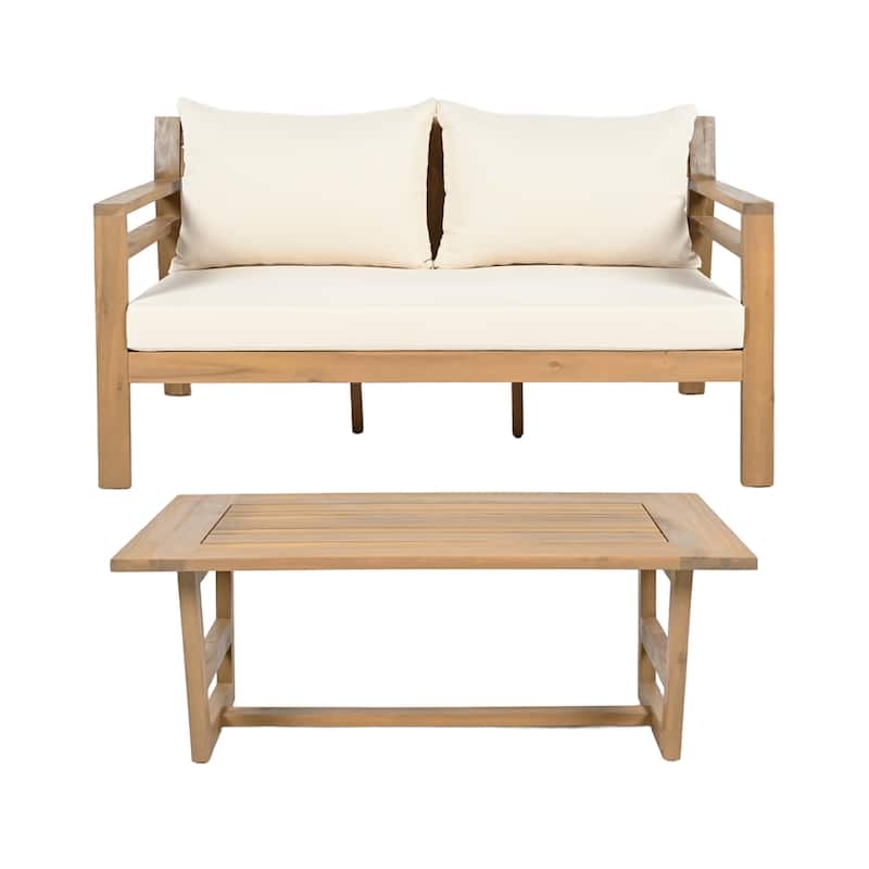 Christopher Knight Home - Outdoor 5-Piece Wooden Patio Conversation Set with Cushions and Coffee Table