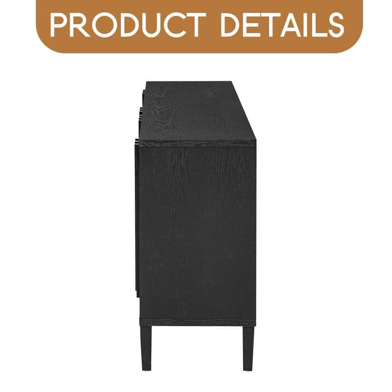 59.8" 4-Door Sideboard,Hidden Handle,Distinctive Solid Ash Veneer Buffet with Storage, Farmhouse Sideboard TV Stand